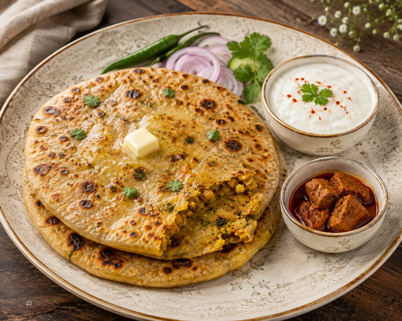 2 Gobi Paratha + Yogurt + Pickle